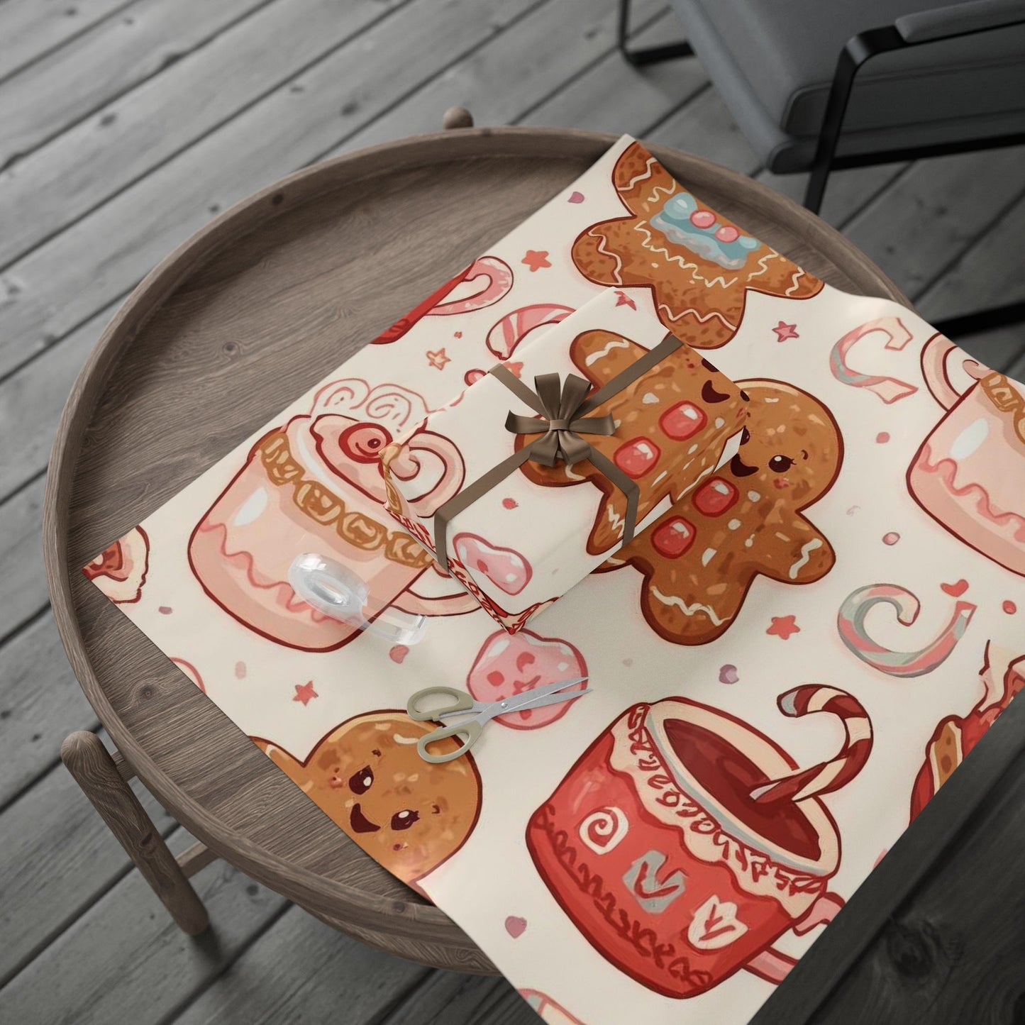 Holiday Gingerbread & Cocoa Wrapping Paper Roll — Cute Christmas Gift Wrap