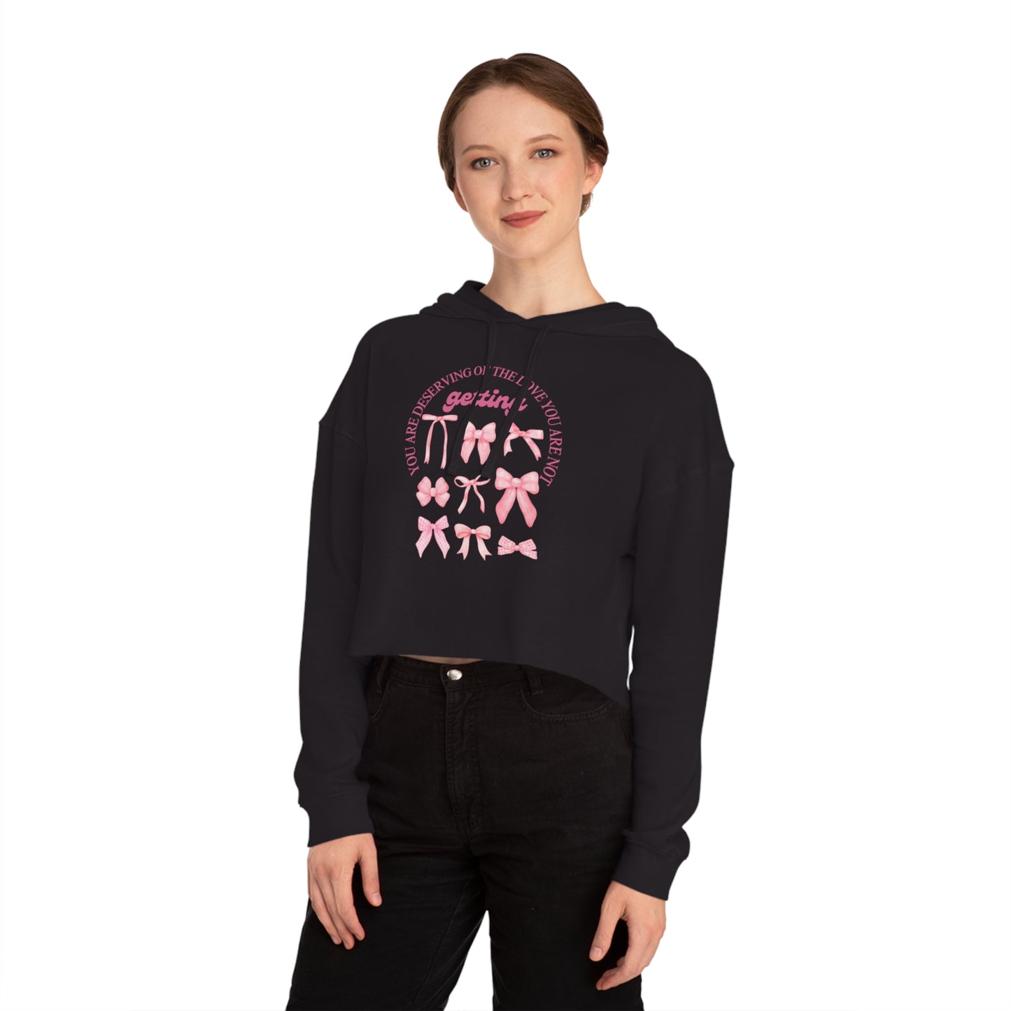 Inspirational Women’s Cropped Hooded Sweatshirt - Great Things Await & You Deserve Love