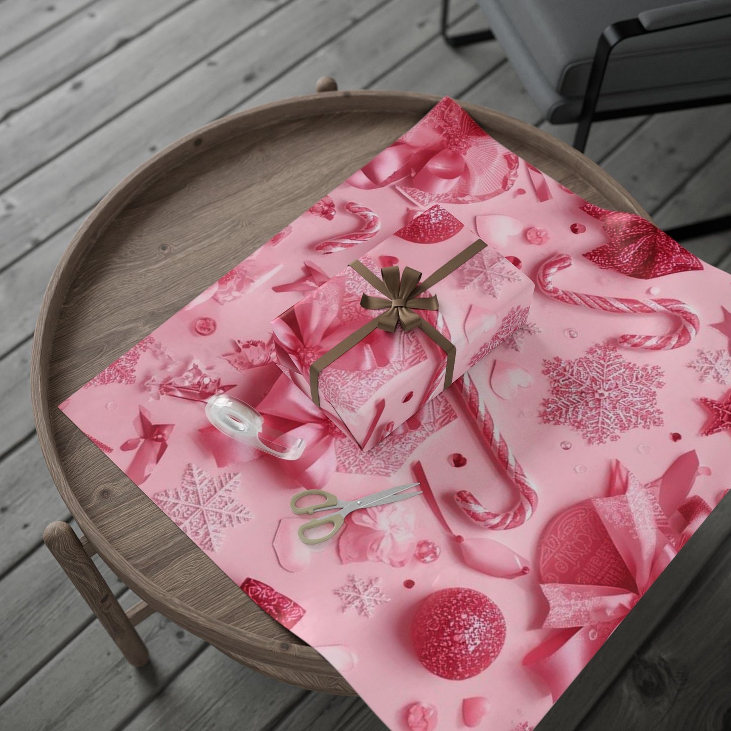 Pink Holiday Gift Wrap — Candy Cane & Ornaments Wrapping Paper
