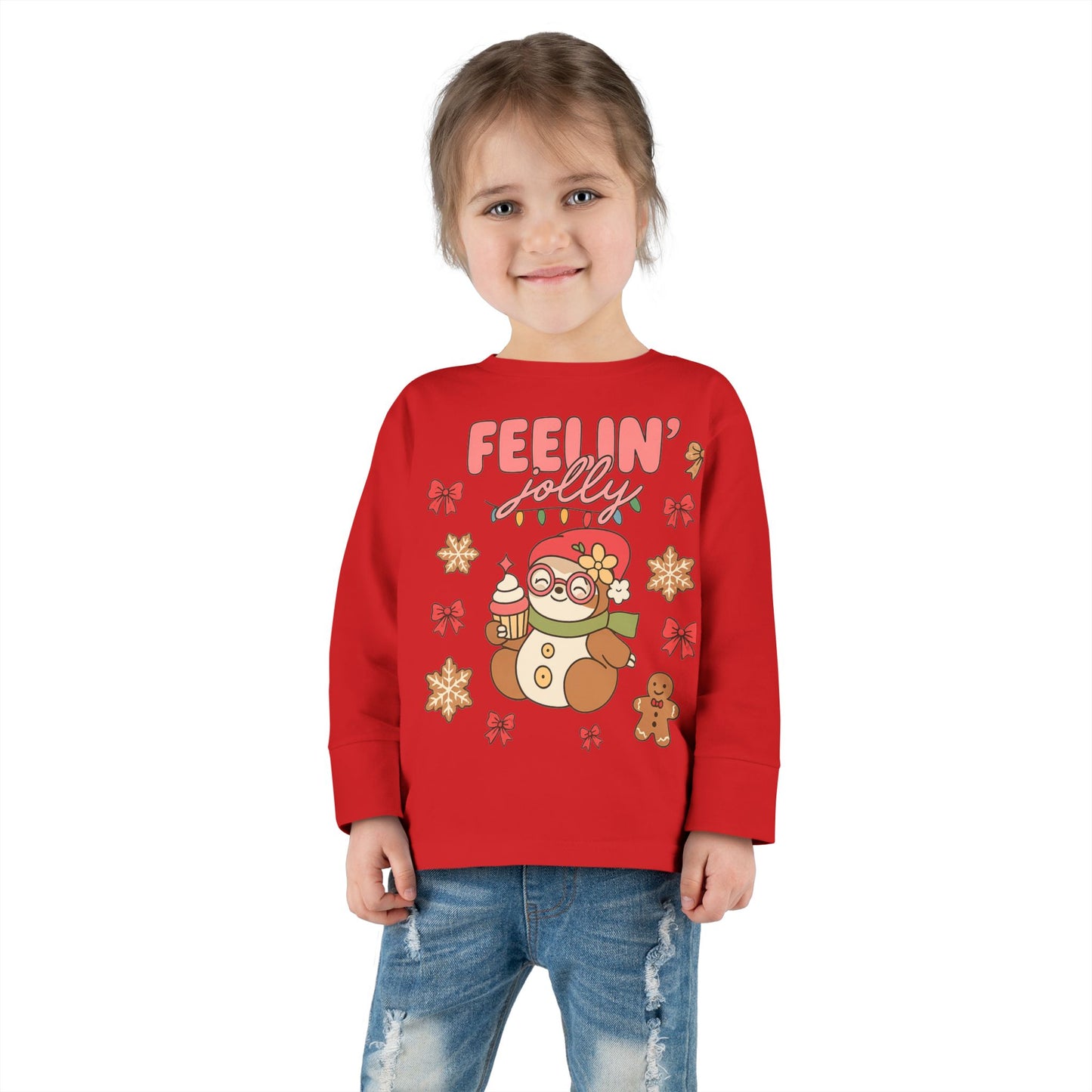 Toddler Long Sleeve Tee — Cute Holiday Dolls Graphic Kids Shirt