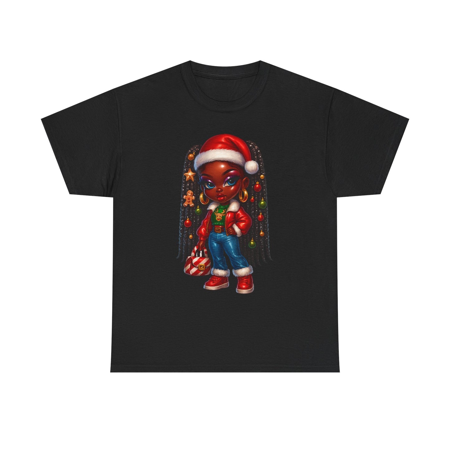 Christmas Girl Tee — Cute Black Girl Santa Graphic T-Shirt