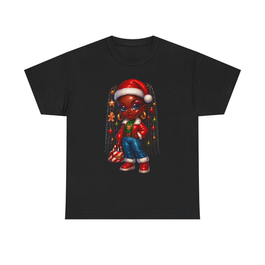 Christmas Girl Tee — Cute Black Girl Santa Graphic T-Shirt