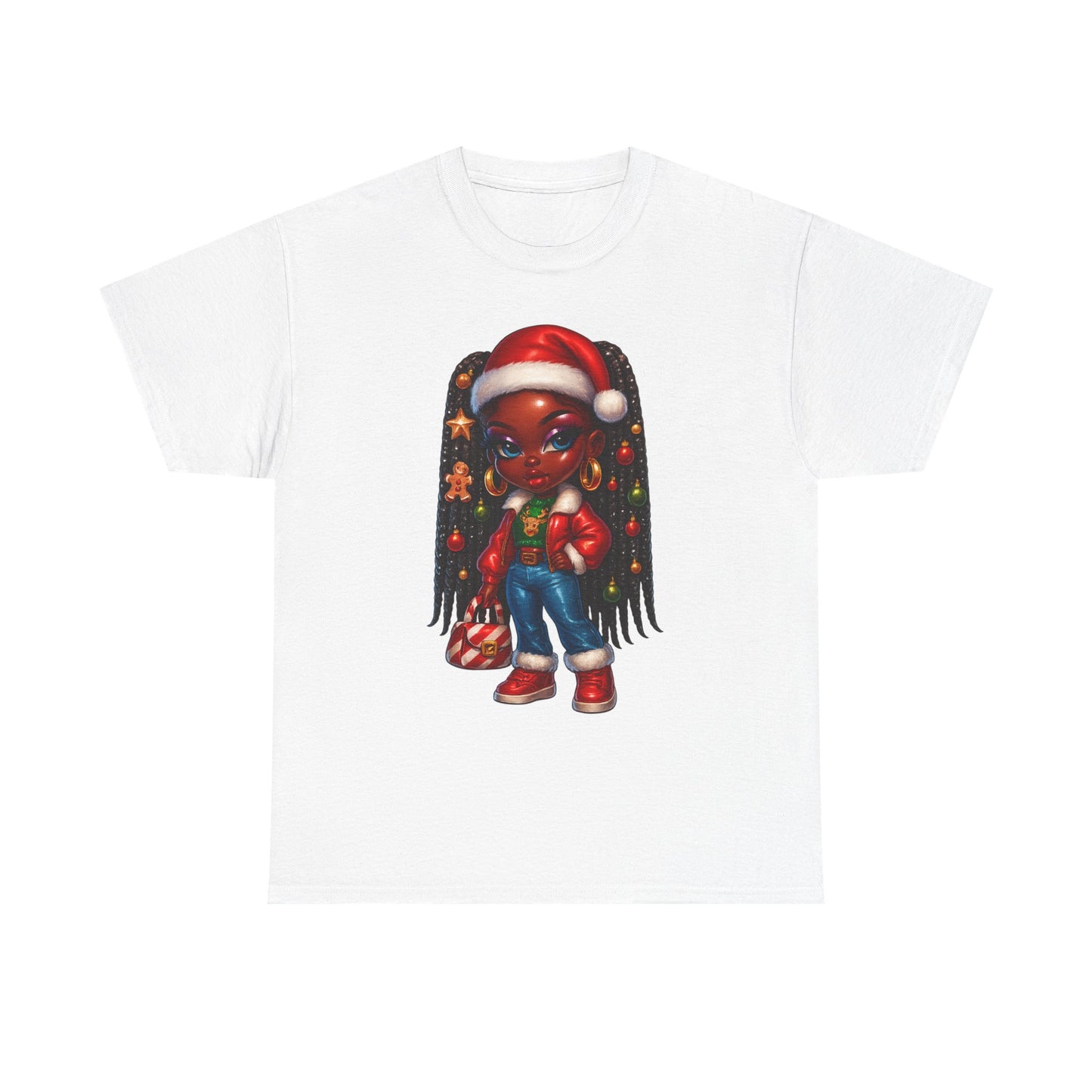Christmas Girl Tee — Cute Black Girl Santa Graphic T-Shirt