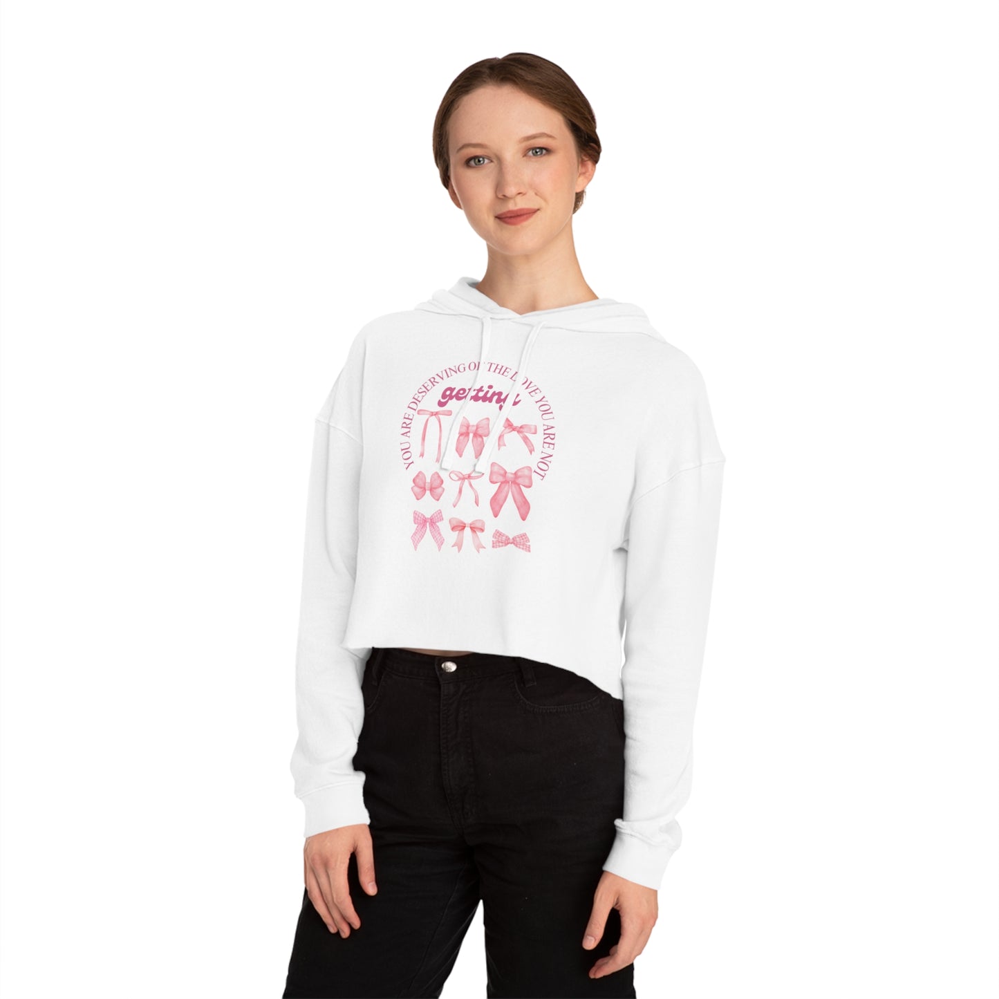 Inspirational Women’s Cropped Hooded Sweatshirt - Great Things Await & You Deserve Love