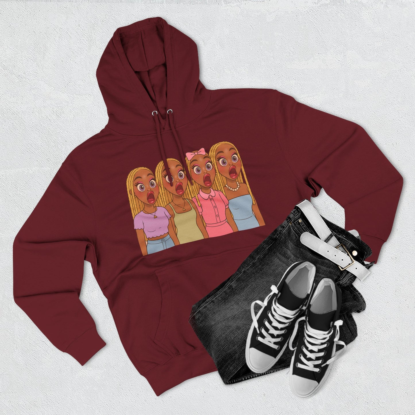 The Shocked BestiesFleece Hoodie with Three-Panel Design