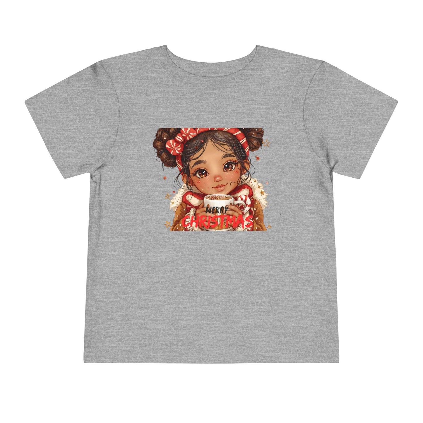 Toddler Tee — Cute Girl Holding Hot Cocoa Illustration (Holiday Cozy Kids Shirt)