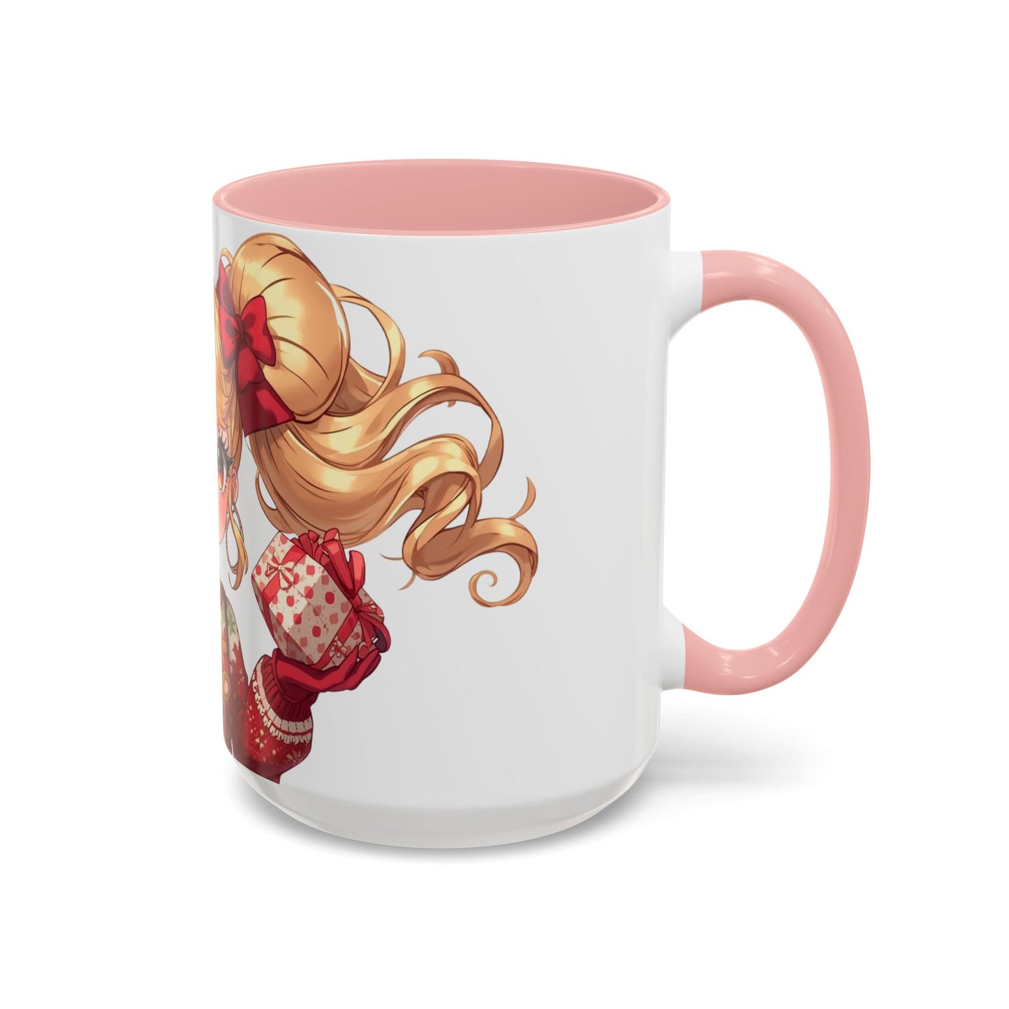 Cute Anime Girl Christmas Accent Coffee Mug — Holiday Sweater & Reindeer (11/15oz)