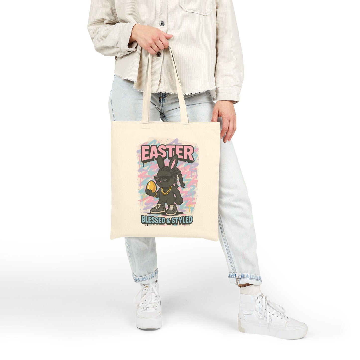 Easter Bunny Cotton Canvas Tote Bag - Blessed & Styled