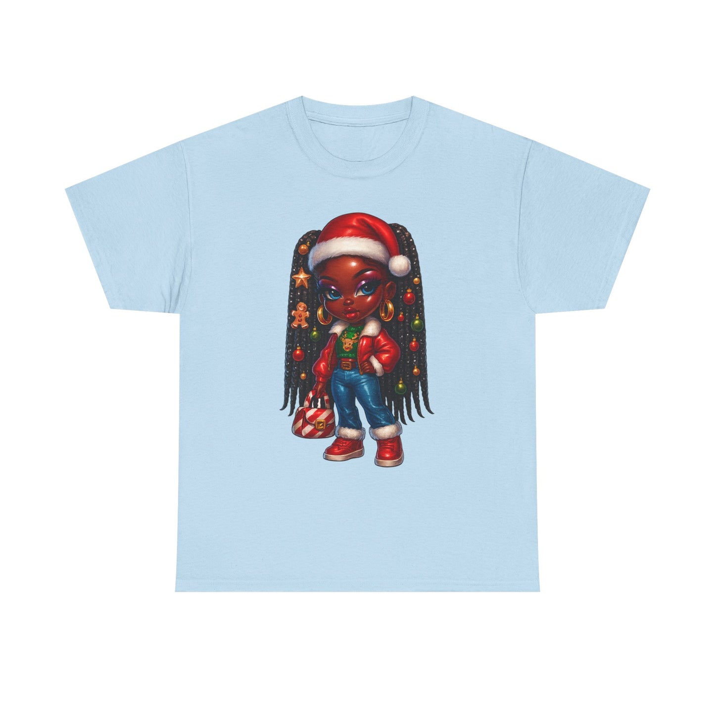 Christmas Girl Tee — Cute Black Girl Santa Graphic T-Shirt