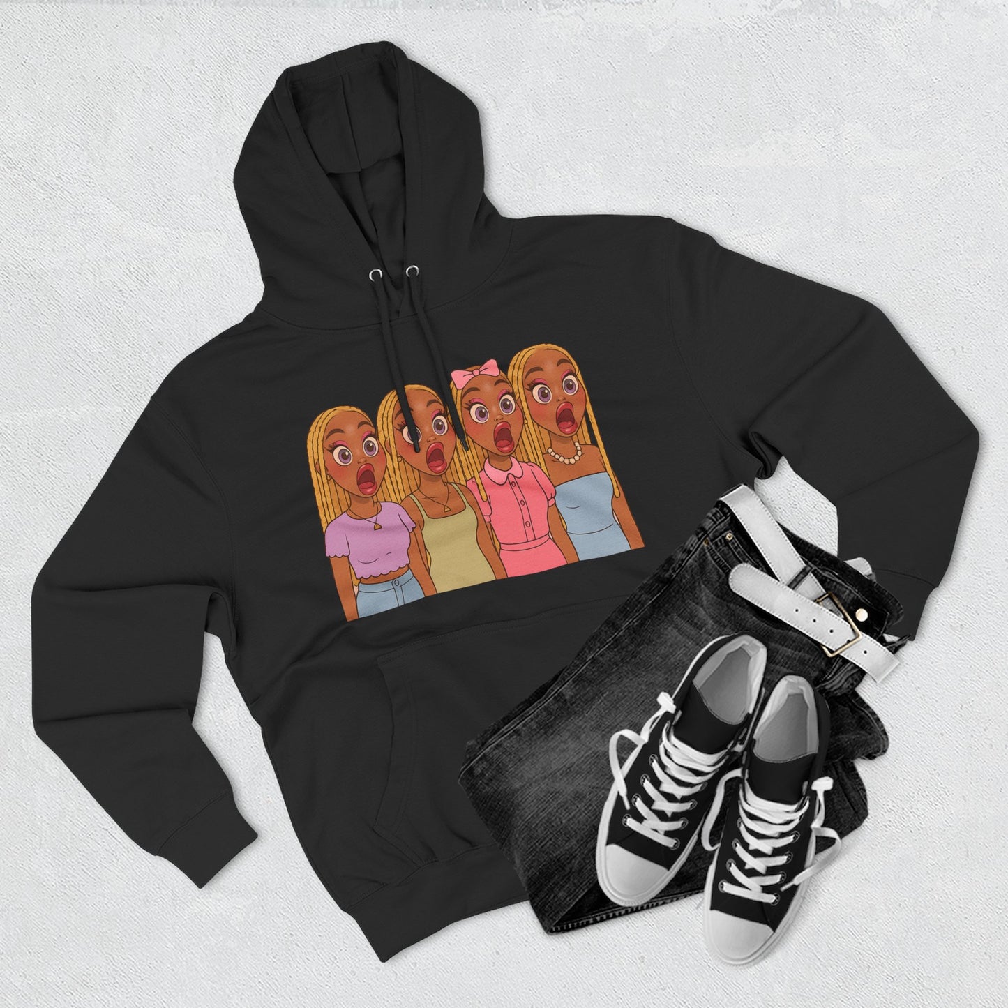 The Shocked BestiesFleece Hoodie with Three-Panel Design