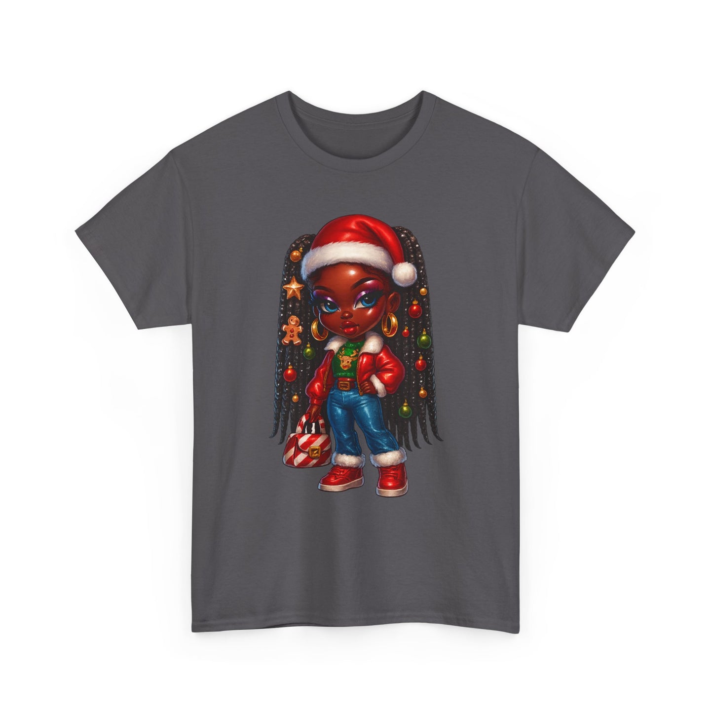 Christmas Girl Tee — Cute Black Girl Santa Graphic T-Shirt