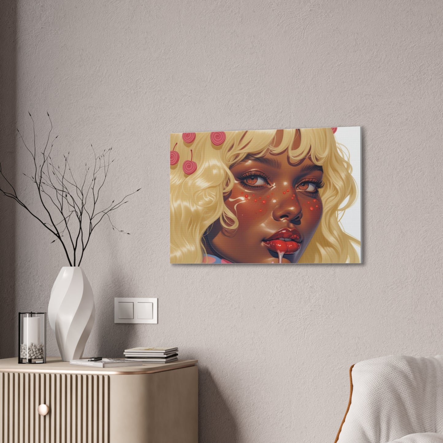 Art Canvas Print — Blonde Cherry Girl Wall Art