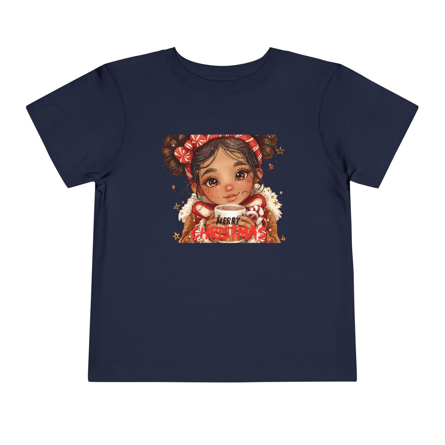 Toddler Tee — Cute Girl Holding Hot Cocoa Illustration (Holiday Cozy Kids Shirt)