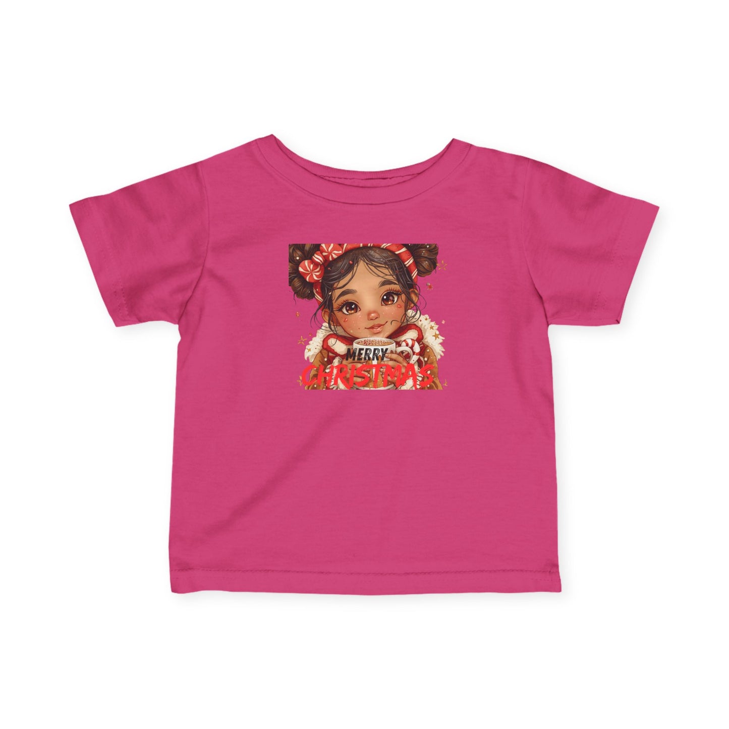 Infant Tee — Cute Baby Girl Illustration "Merry Christmas" Holiday Shirt
