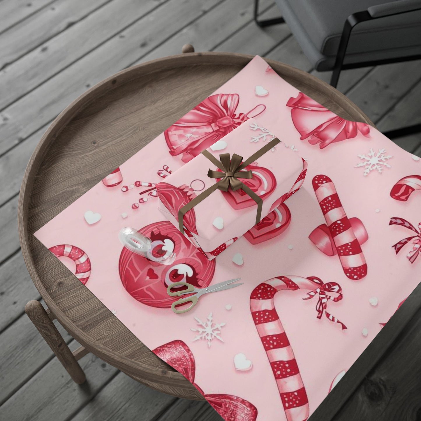 Pink Candy Cane Christmas Wrapping Paper \