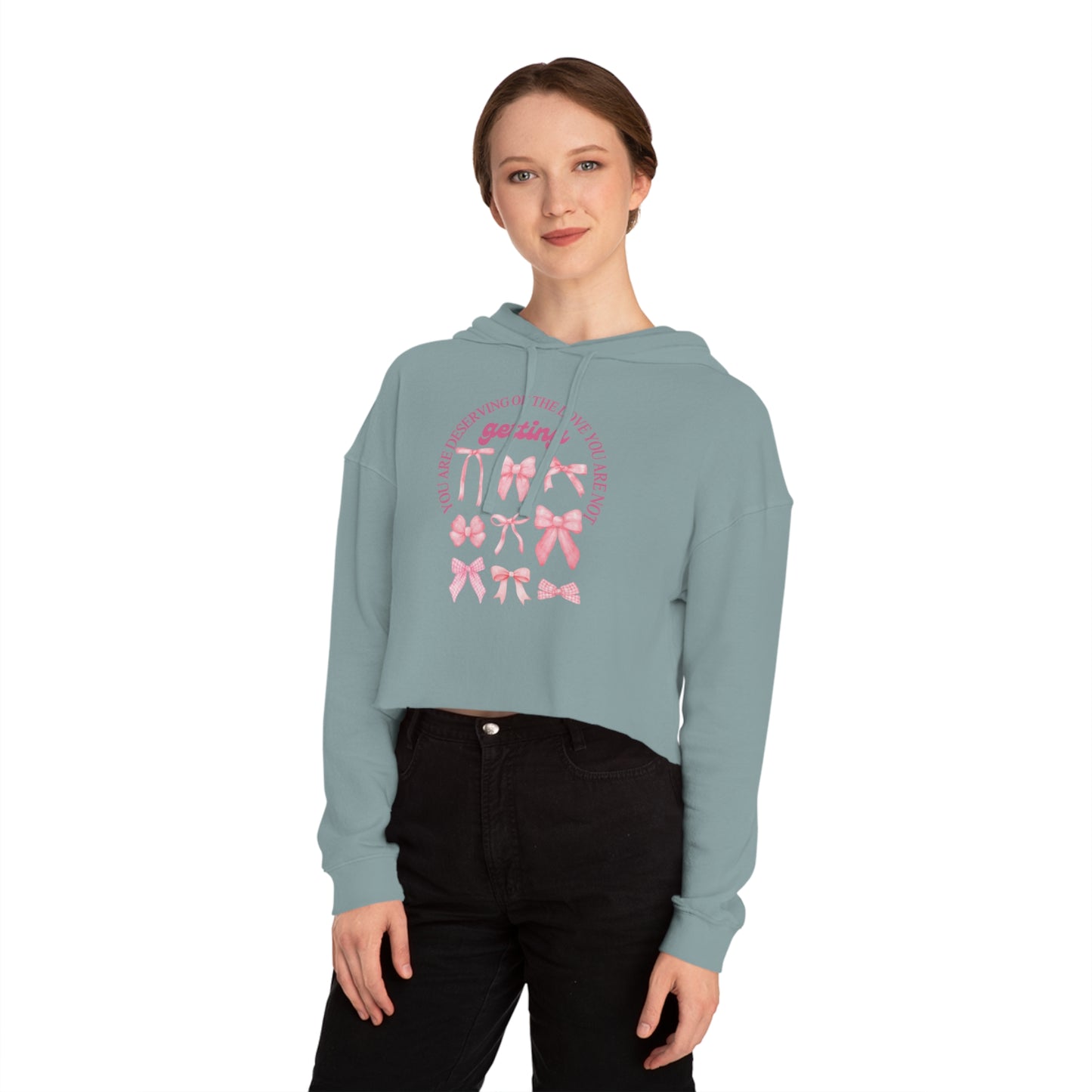 Inspirational Women’s Cropped Hooded Sweatshirt - Great Things Await & You Deserve Love