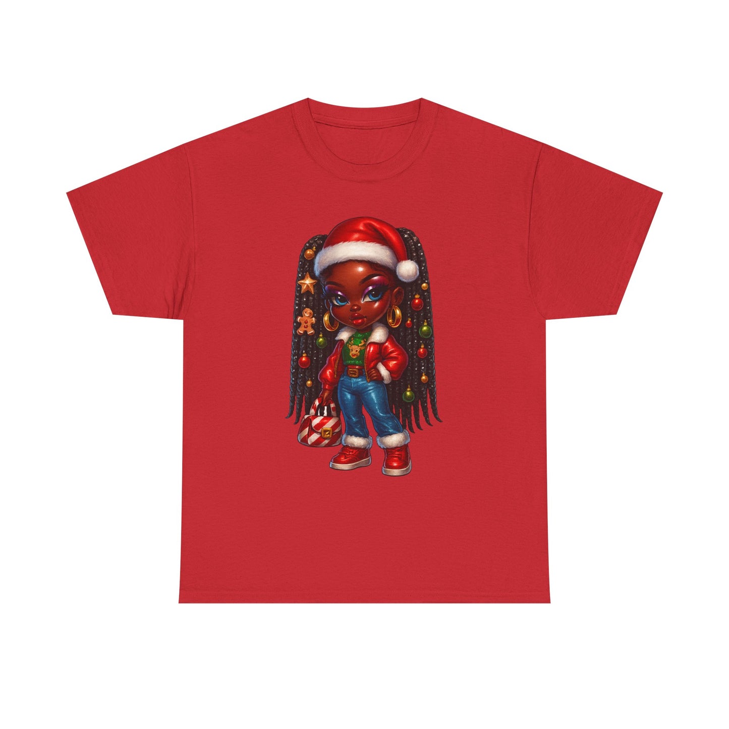 Christmas Girl Tee — Cute Black Girl Santa Graphic T-Shirt