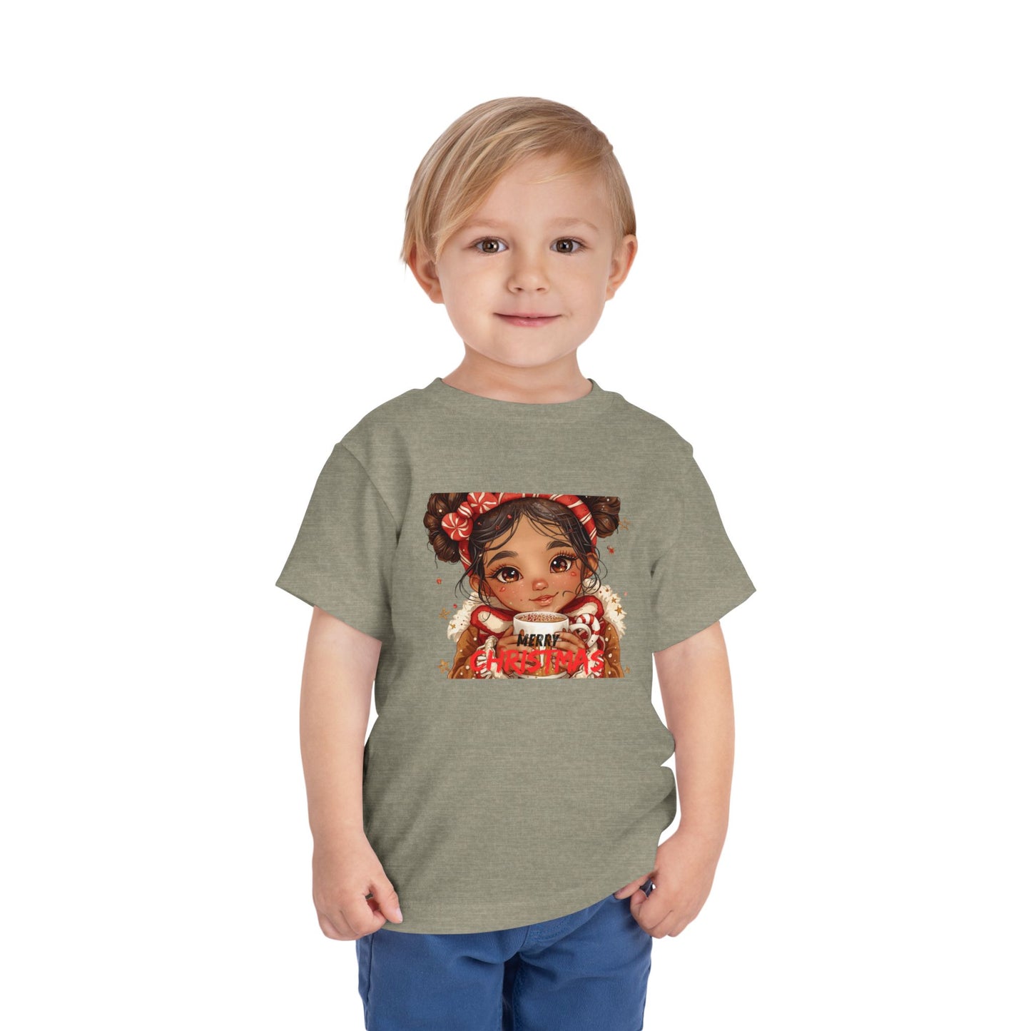 Toddler Tee — Cute Girl Holding Hot Cocoa Illustration (Holiday Cozy Kids Shirt)