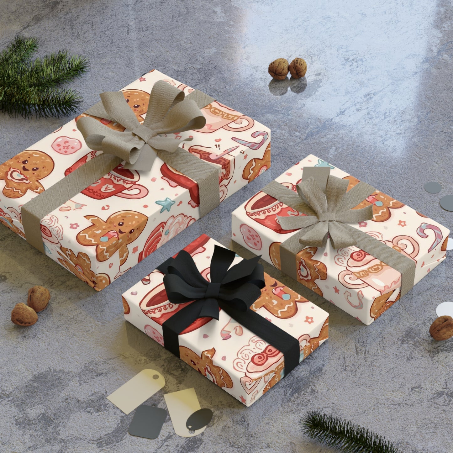 Gingerbread & Cocoa Gift Wrap Roll — Festive Holiday Wrapping Paper