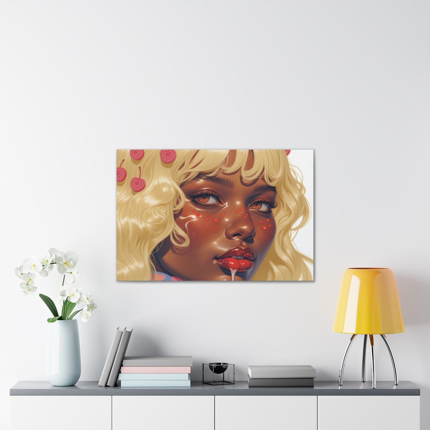 Art Canvas Print — Blonde Cherry Girl Wall Art