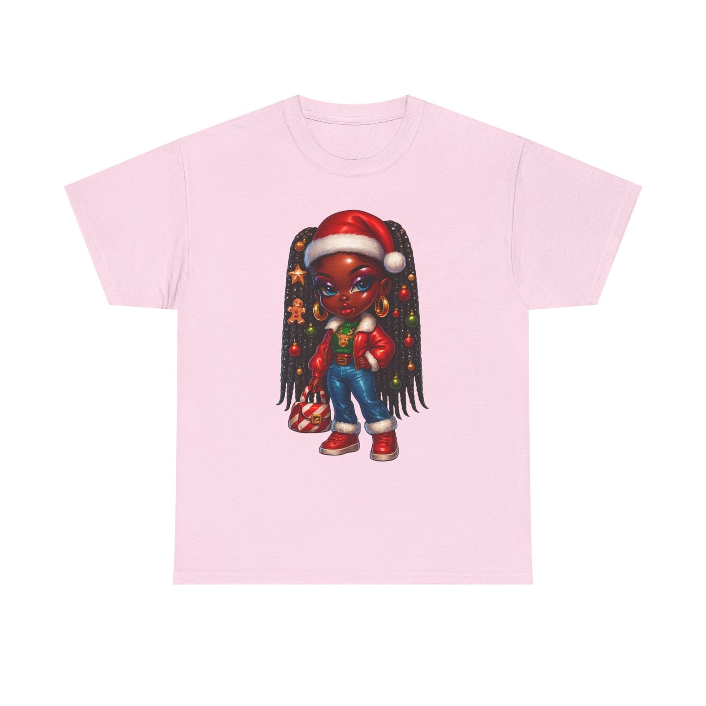 Christmas Girl Tee — Cute Black Girl Santa Graphic T-Shirt