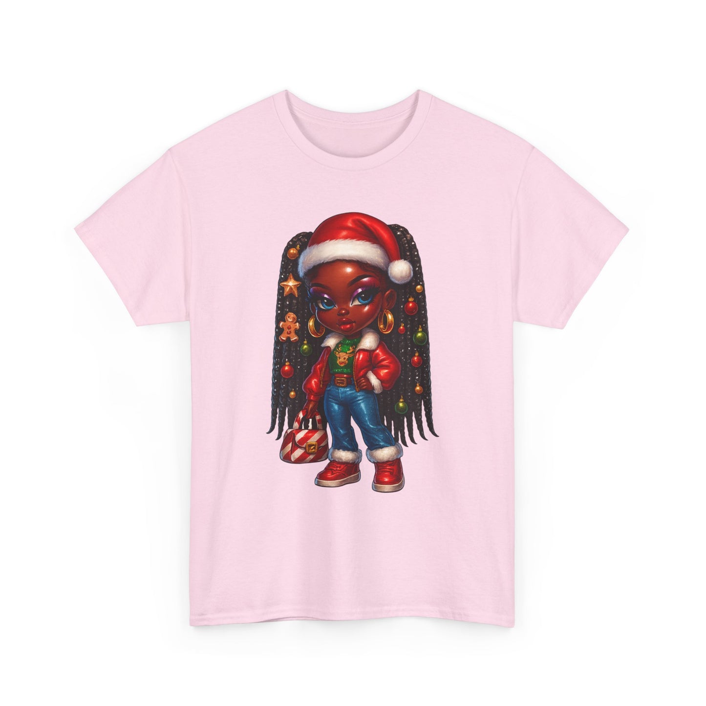 Christmas Girl Tee — Cute Black Girl Santa Graphic T-Shirt
