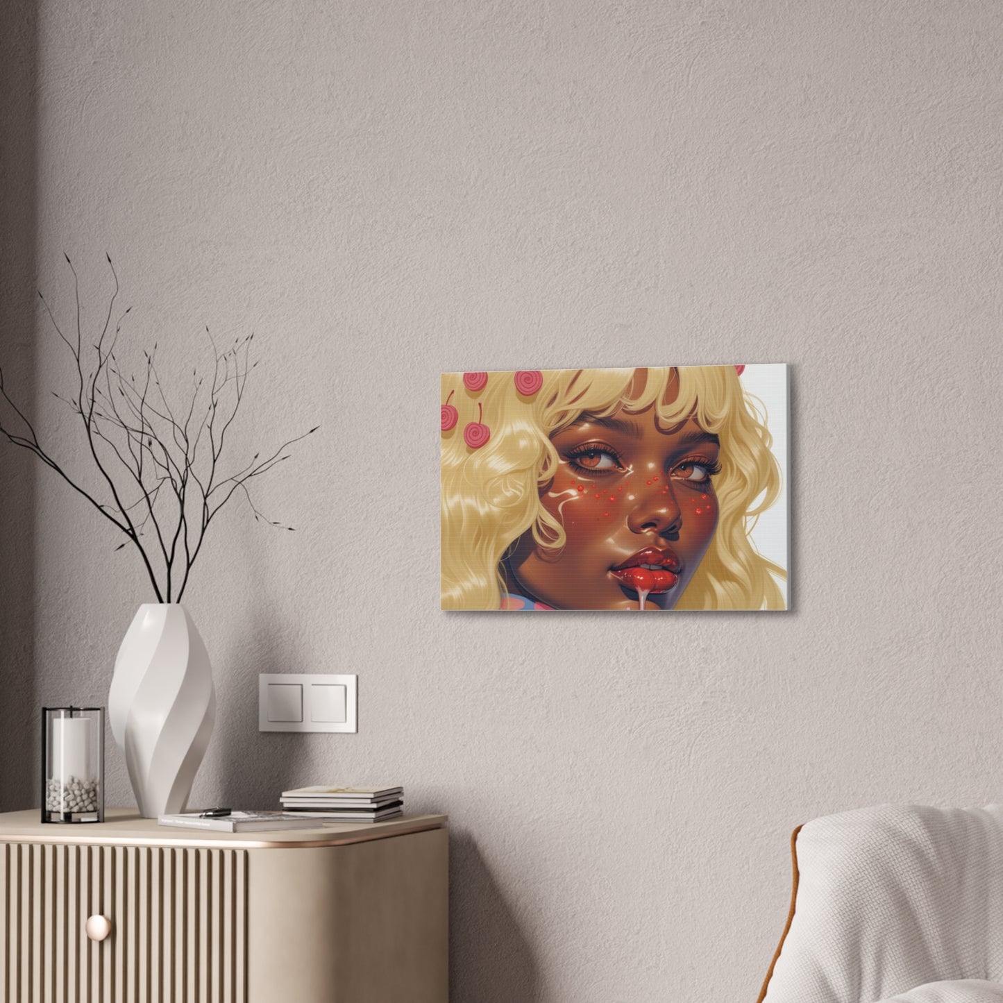 Art Canvas Print — Blonde Cherry Girl Wall Art