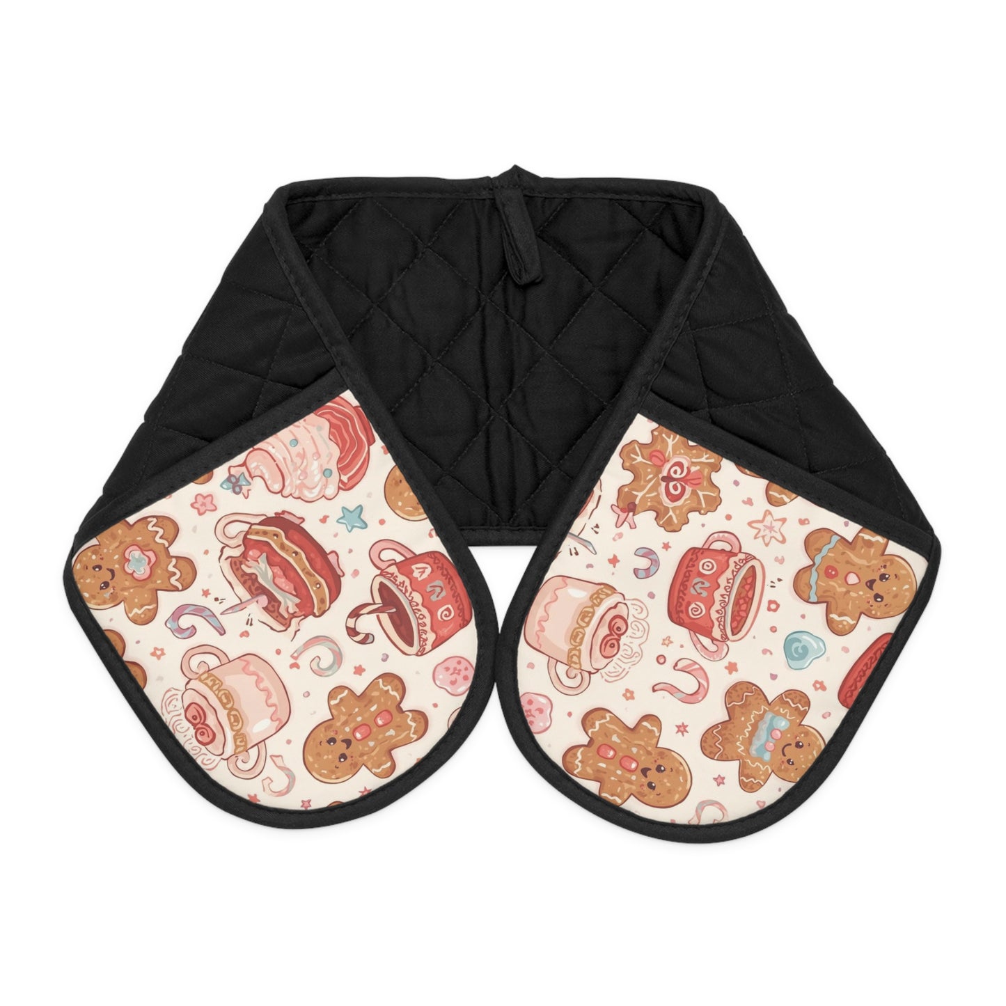 Holiday Gingerbread Double Oven Mitt - Quilted Oven Handle Cover for Christmas Baking