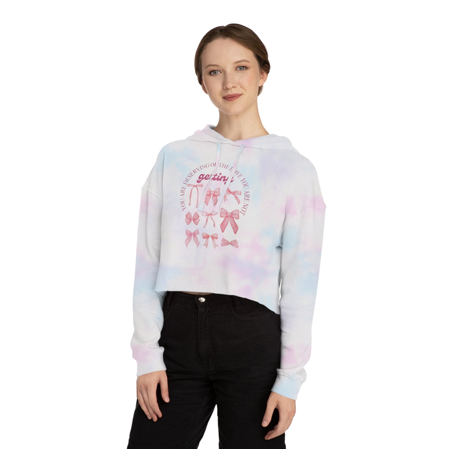 Inspirational Women’s Cropped Hooded Sweatshirt - Great Things Await & You Deserve Love