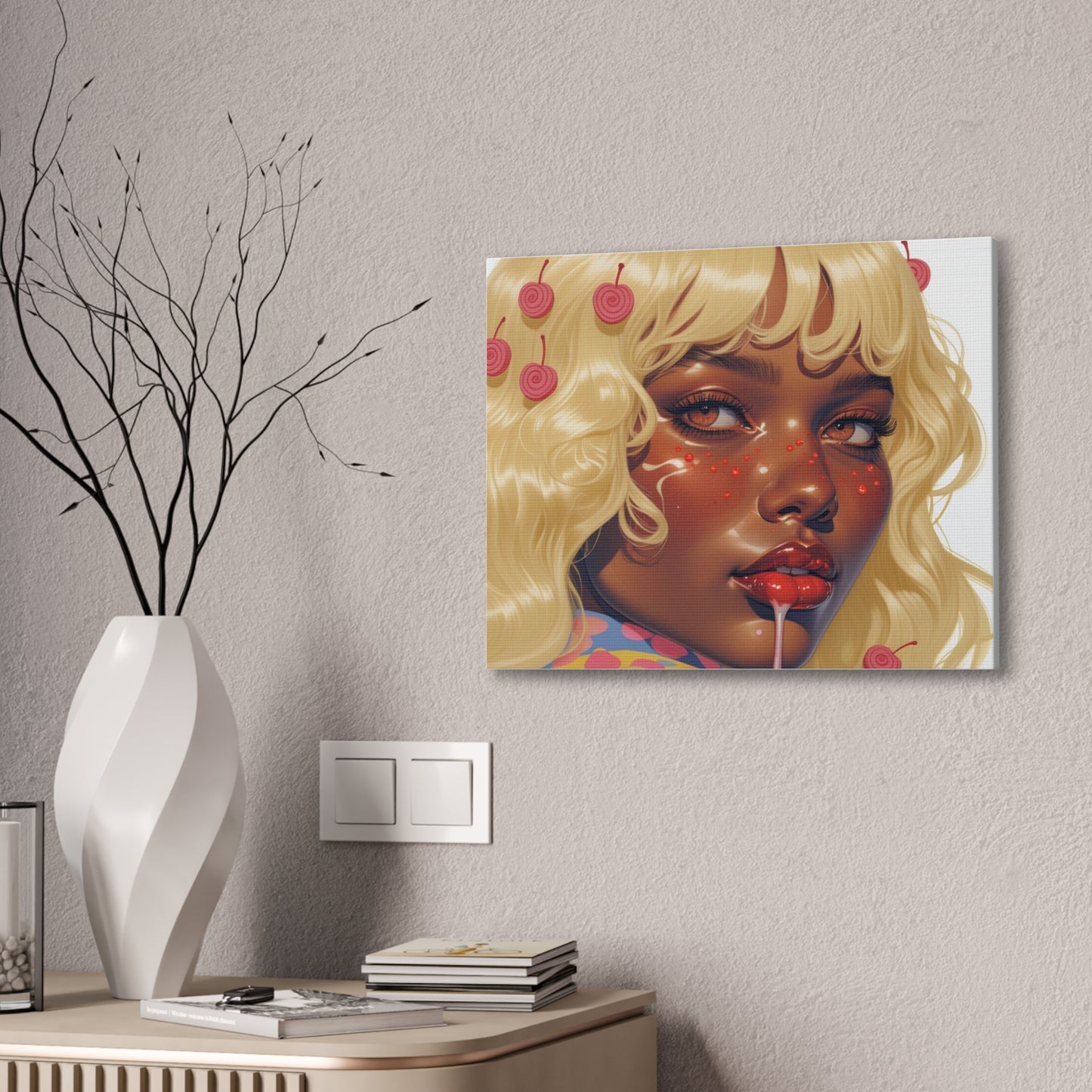 Art Canvas Print — Blonde Cherry Girl Wall Art