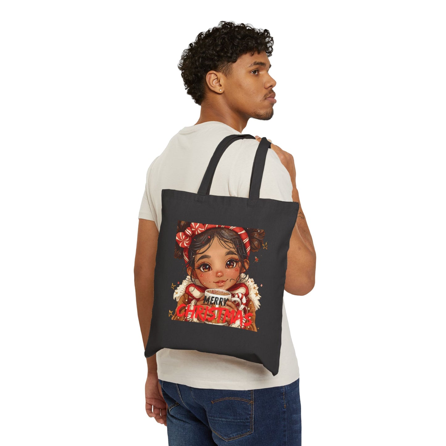 Christmas Girl Canvas Tote Bag — Merry Christmas Holiday Shopper