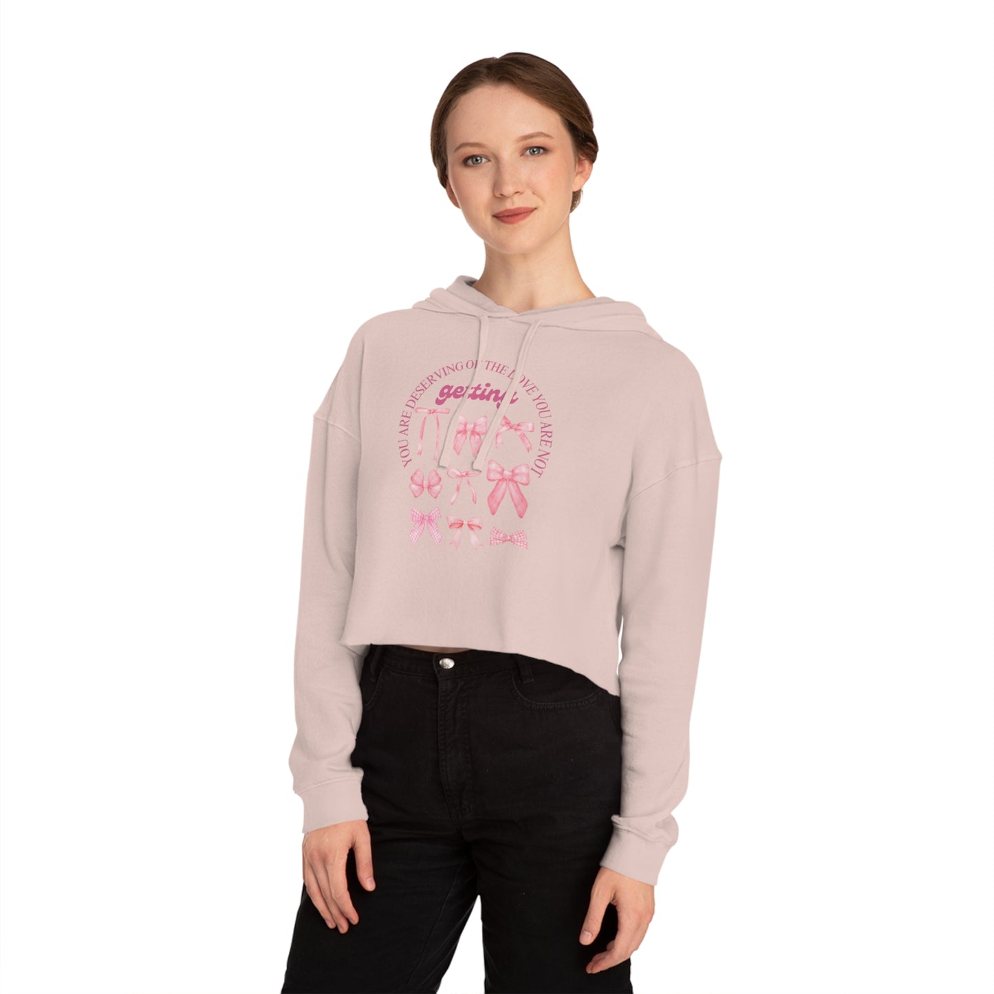 Inspirational Women’s Cropped Hooded Sweatshirt - Great Things Await & You Deserve Love