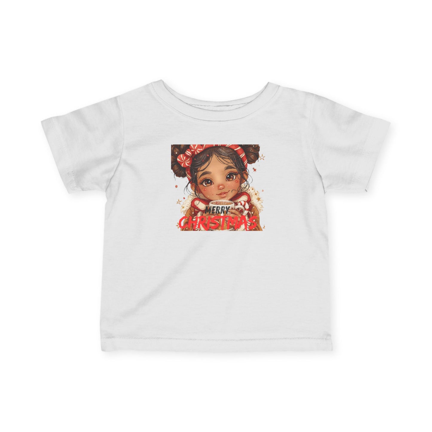 Infant Tee — Cute Baby Girl Illustration "Merry Christmas" Holiday Shirt