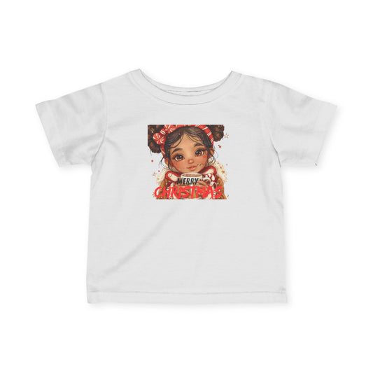 Infant Tee — Cute Baby Girl Illustration "Merry Christmas" Holiday Shirt