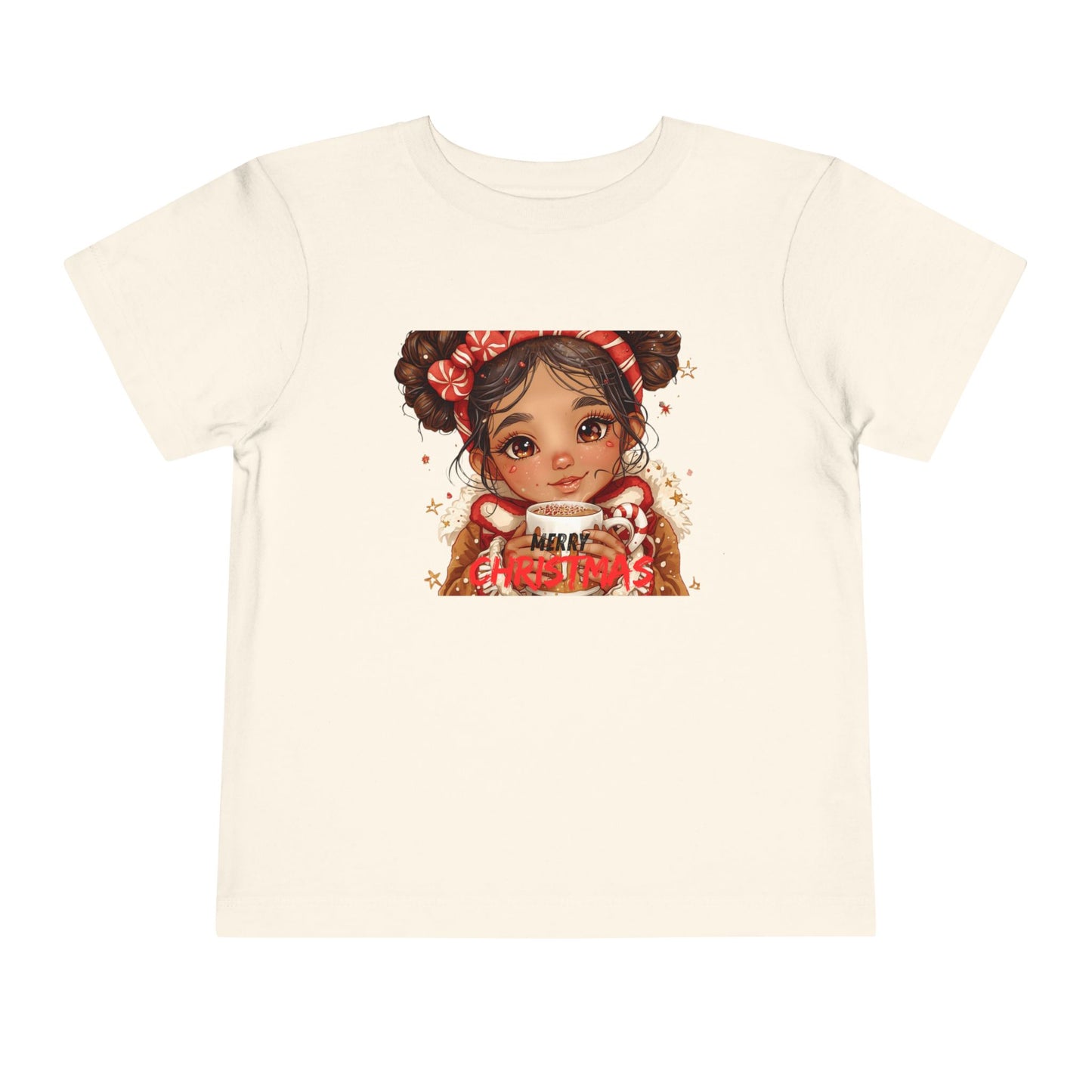 Toddler Tee — Cute Girl Holding Hot Cocoa Illustration (Holiday Cozy Kids Shirt)