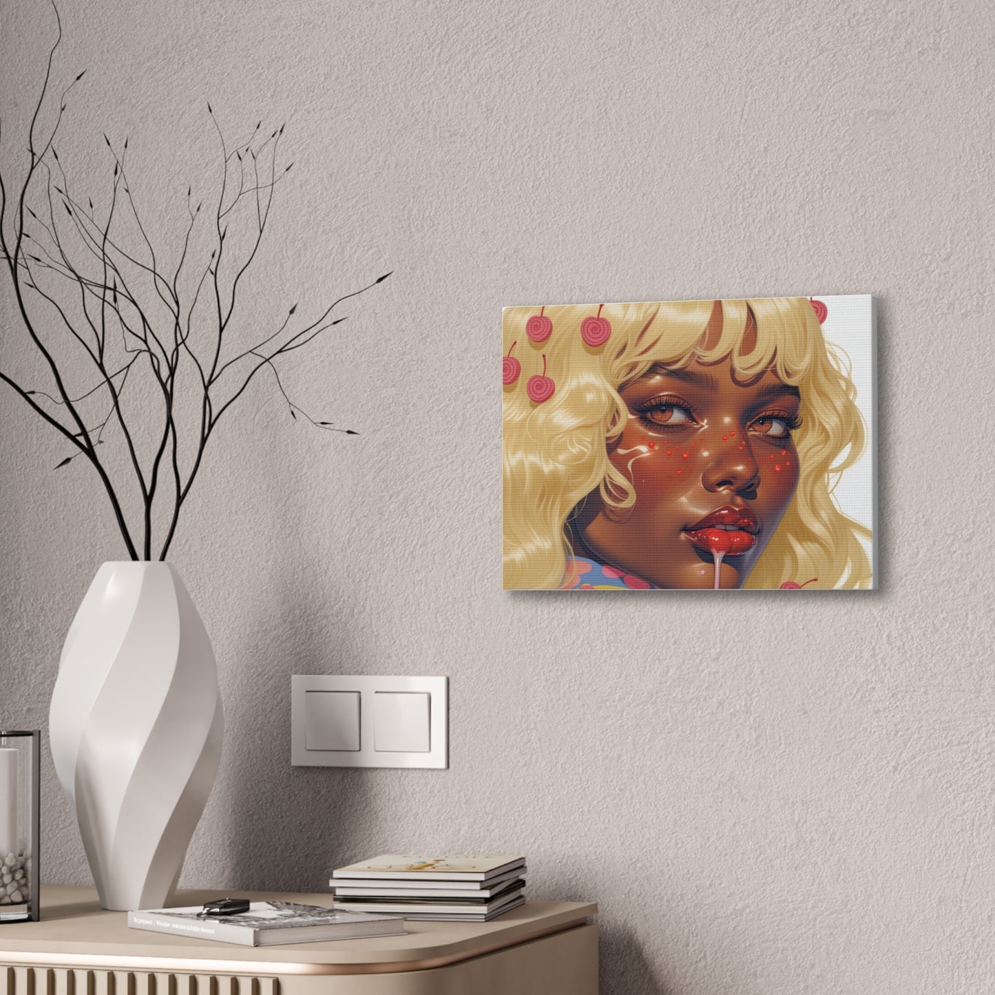 Art Canvas Print — Blonde Cherry Girl Wall Art