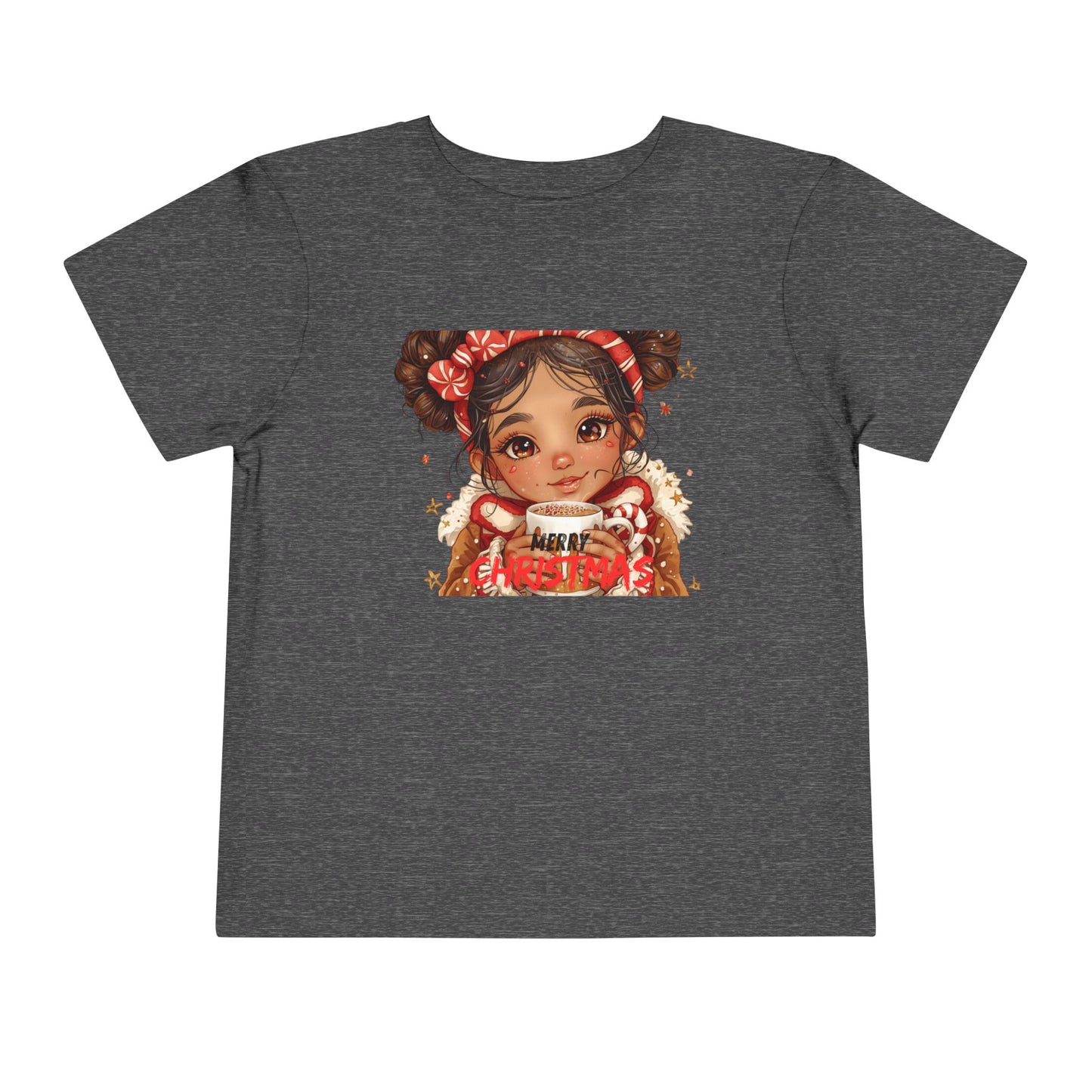 Toddler Tee — Cute Girl Holding Hot Cocoa Illustration (Holiday Cozy Kids Shirt)