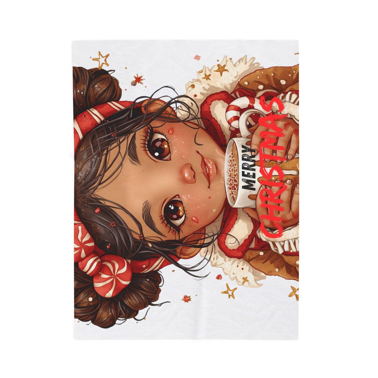 Holiday Plush Blanket ‘Merry Christmas’ Velveteen Throw(White)