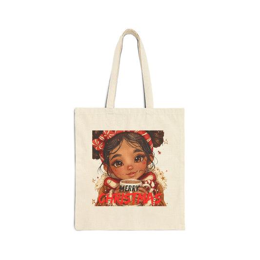 Christmas Girl Canvas Tote Bag — Merry Christmas Holiday Shopper