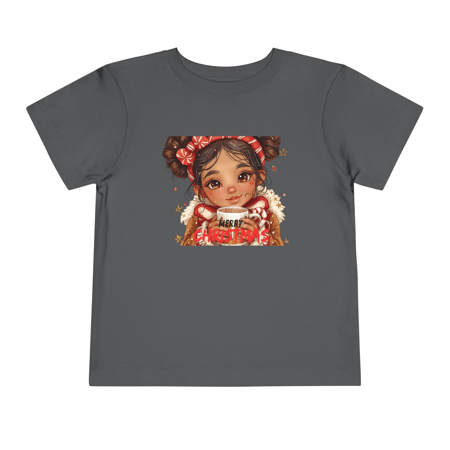 Toddler Tee — Cute Girl Holding Hot Cocoa Illustration (Holiday Cozy Kids Shirt)