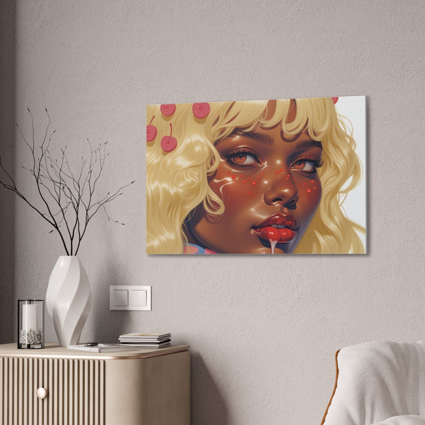 Art Canvas Print — Blonde Cherry Girl Wall Art