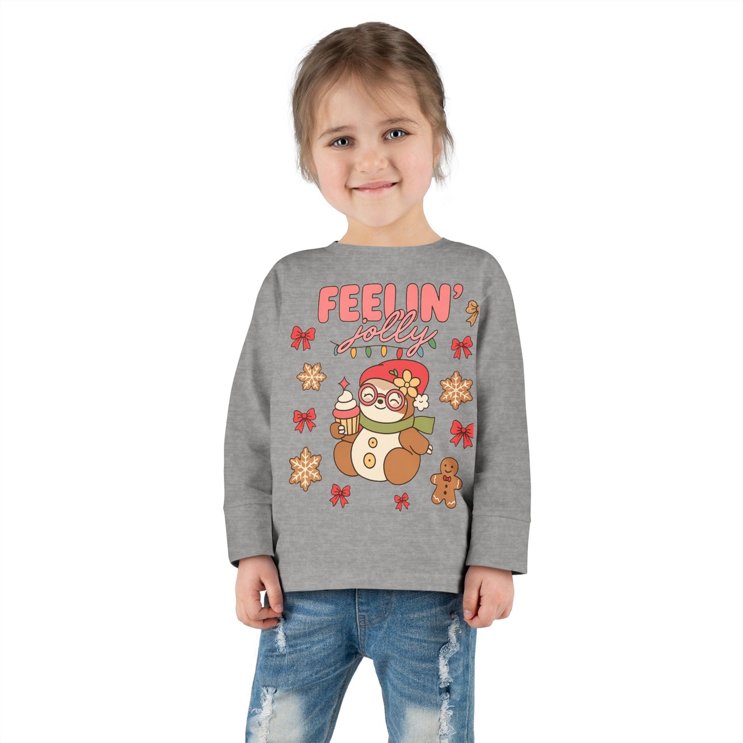 Toddler Long Sleeve Tee — Cute Holiday Dolls Graphic Kids Shirt