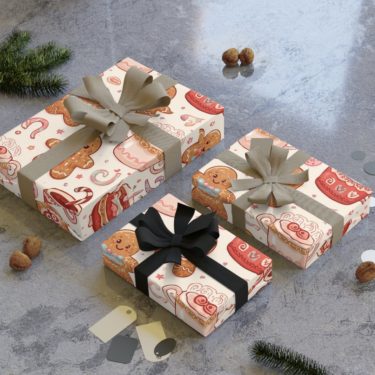 Gingerbread & Cocoa Gift Wrap Roll — Festive Holiday Wrapping Paper