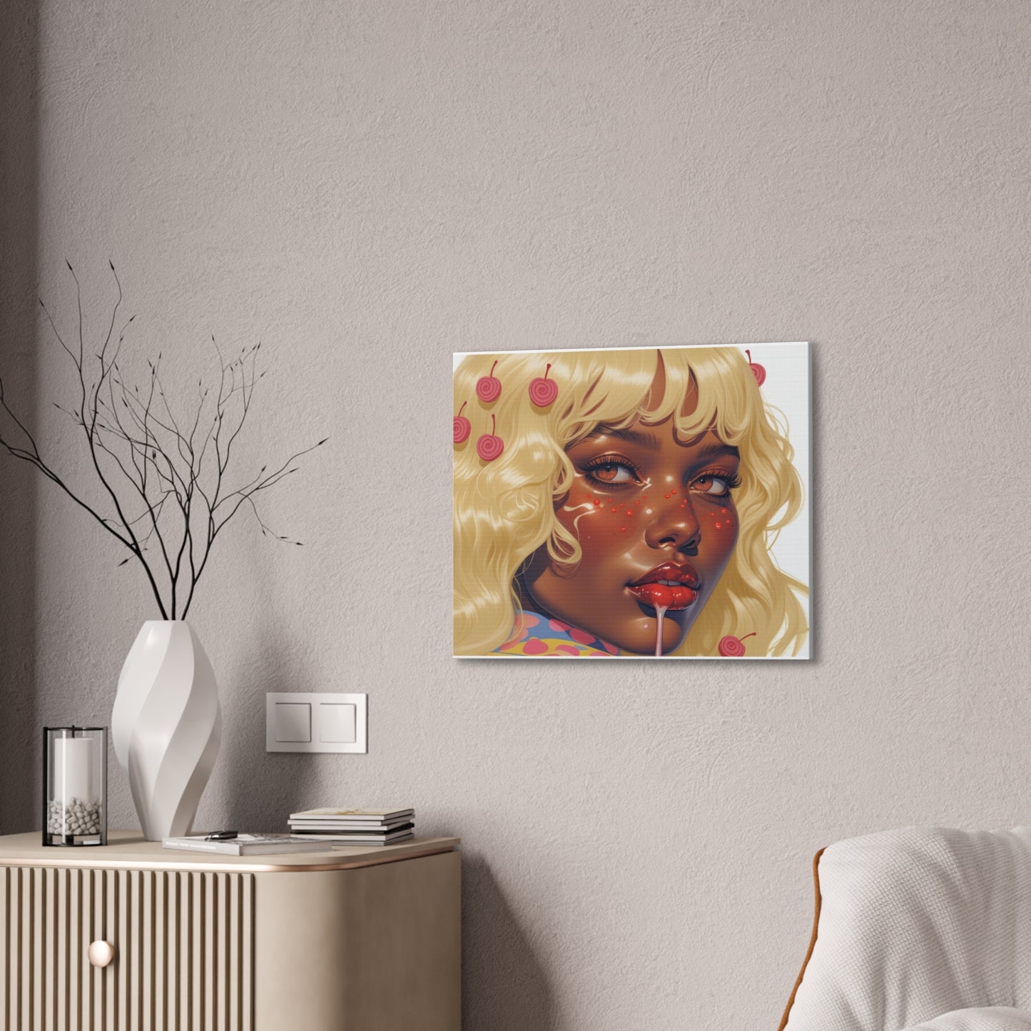 Art Canvas Print — Blonde Cherry Girl Wall Art