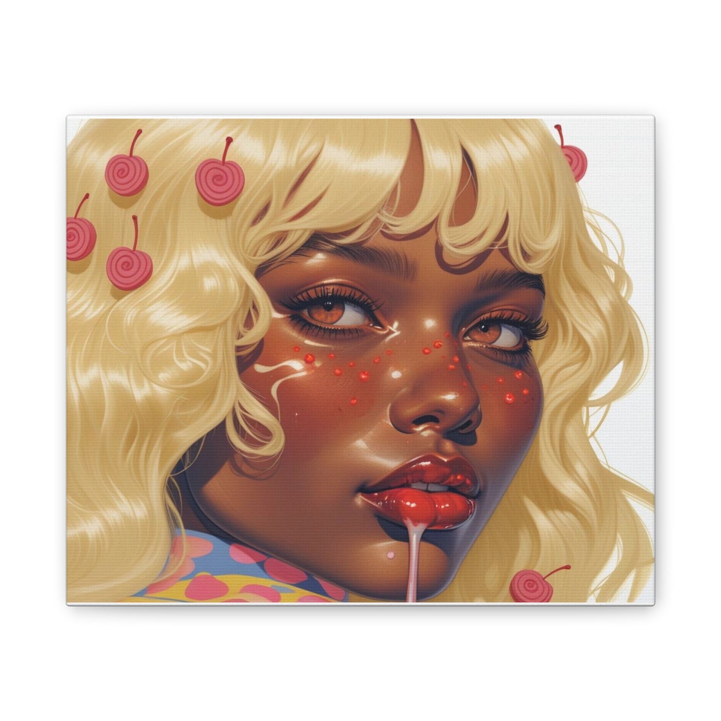 Art Canvas Print — Blonde Cherry Girl Wall Art