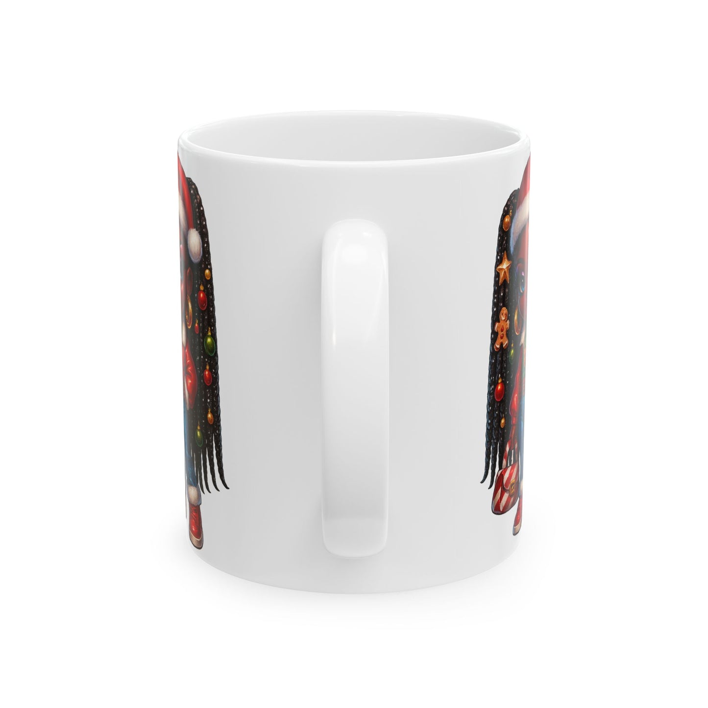 Christmas Girl Ceramic Mug – Cute Black Girl with Santa Hat Holiday Coffee Cup (11oz/15oz)