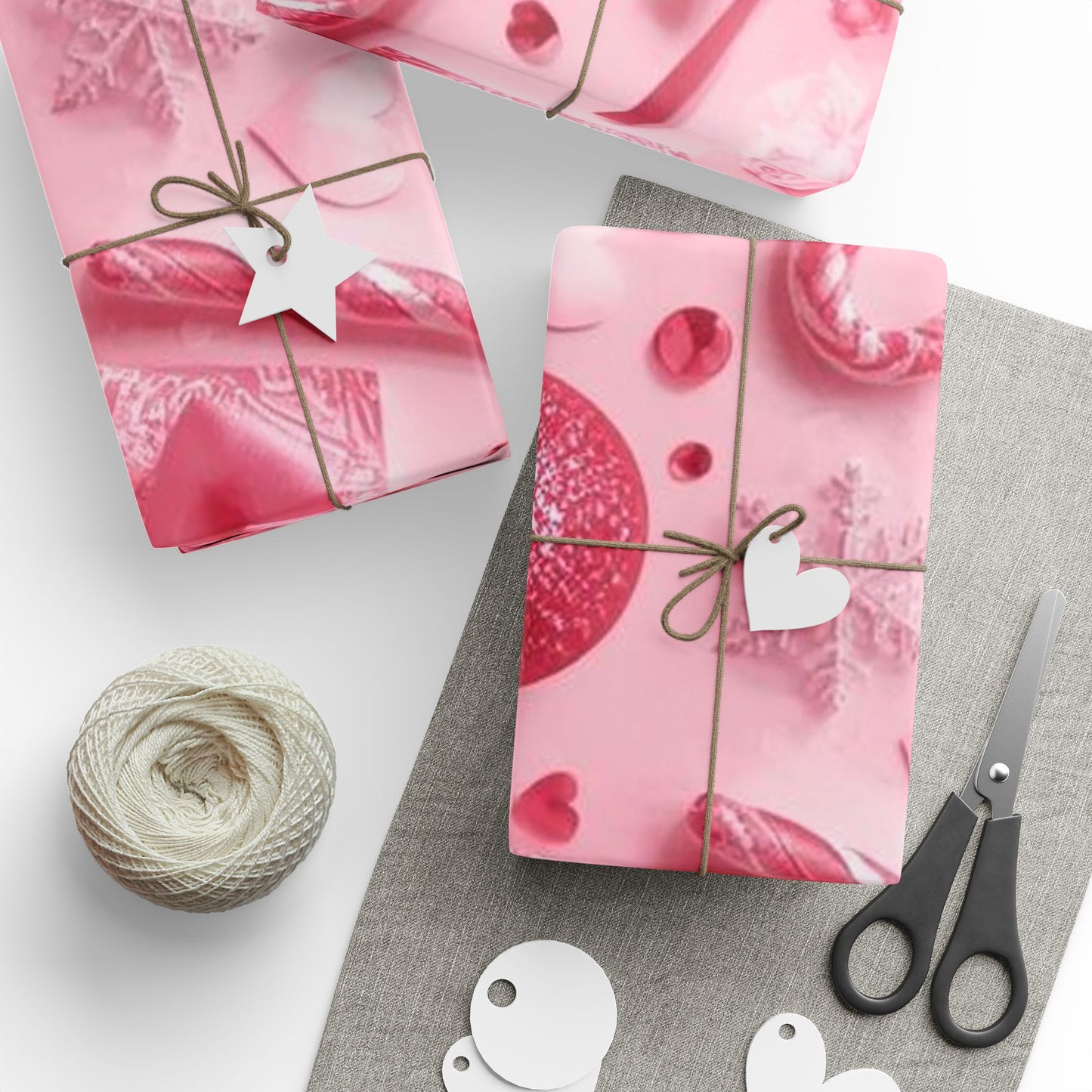 Pink Holiday Gift Wrap — Candy Cane & Ornaments Wrapping Paper
