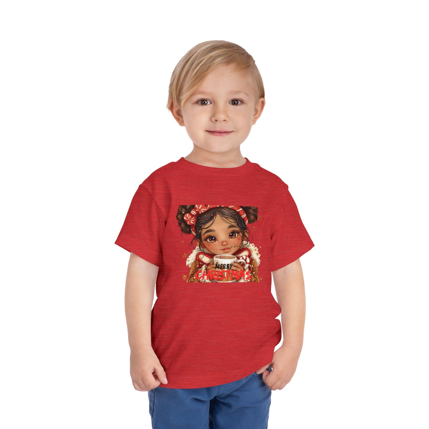 Toddler Tee — Cute Girl Holding Hot Cocoa Illustration (Holiday Cozy Kids Shirt)