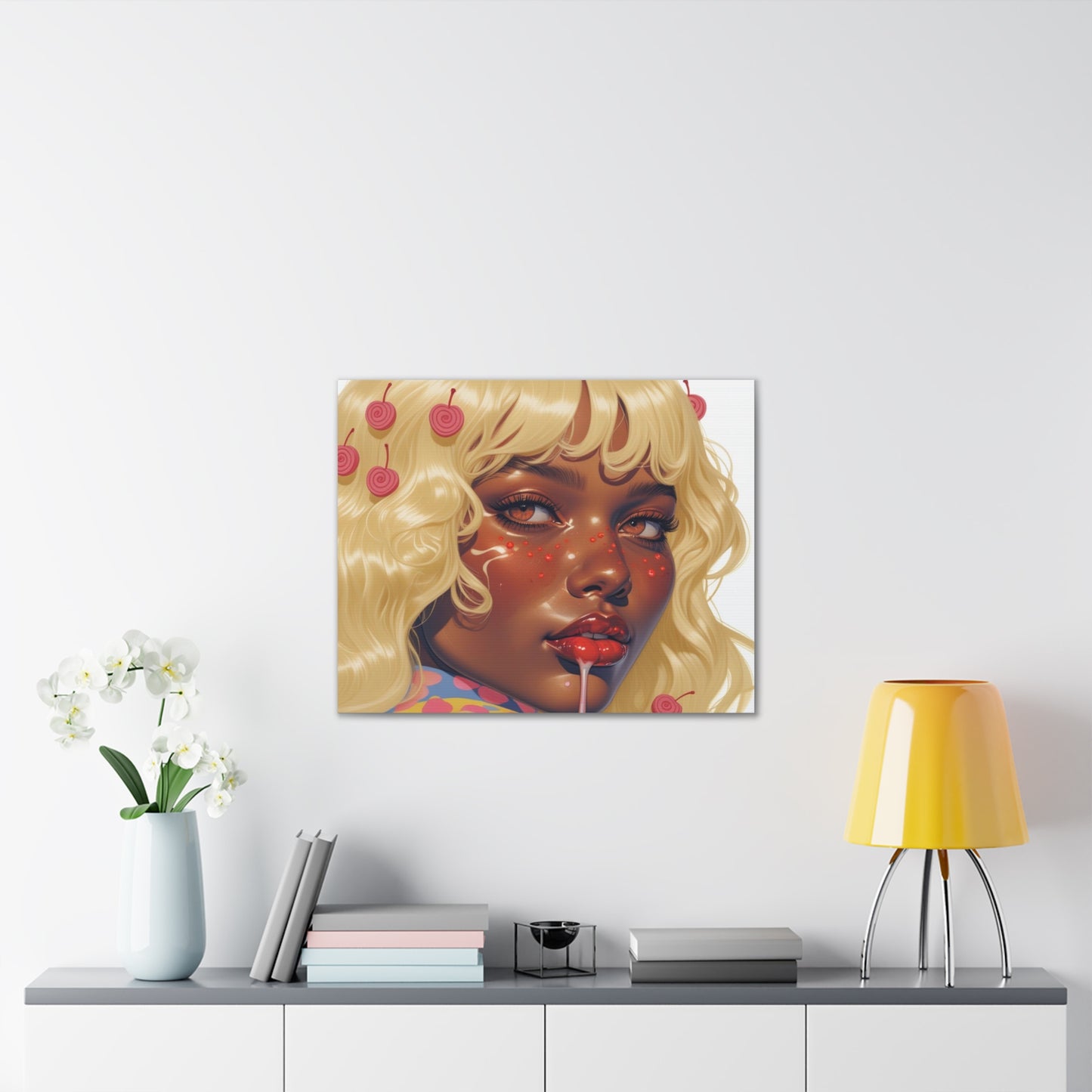 Art Canvas Print — Blonde Cherry Girl Wall Art
