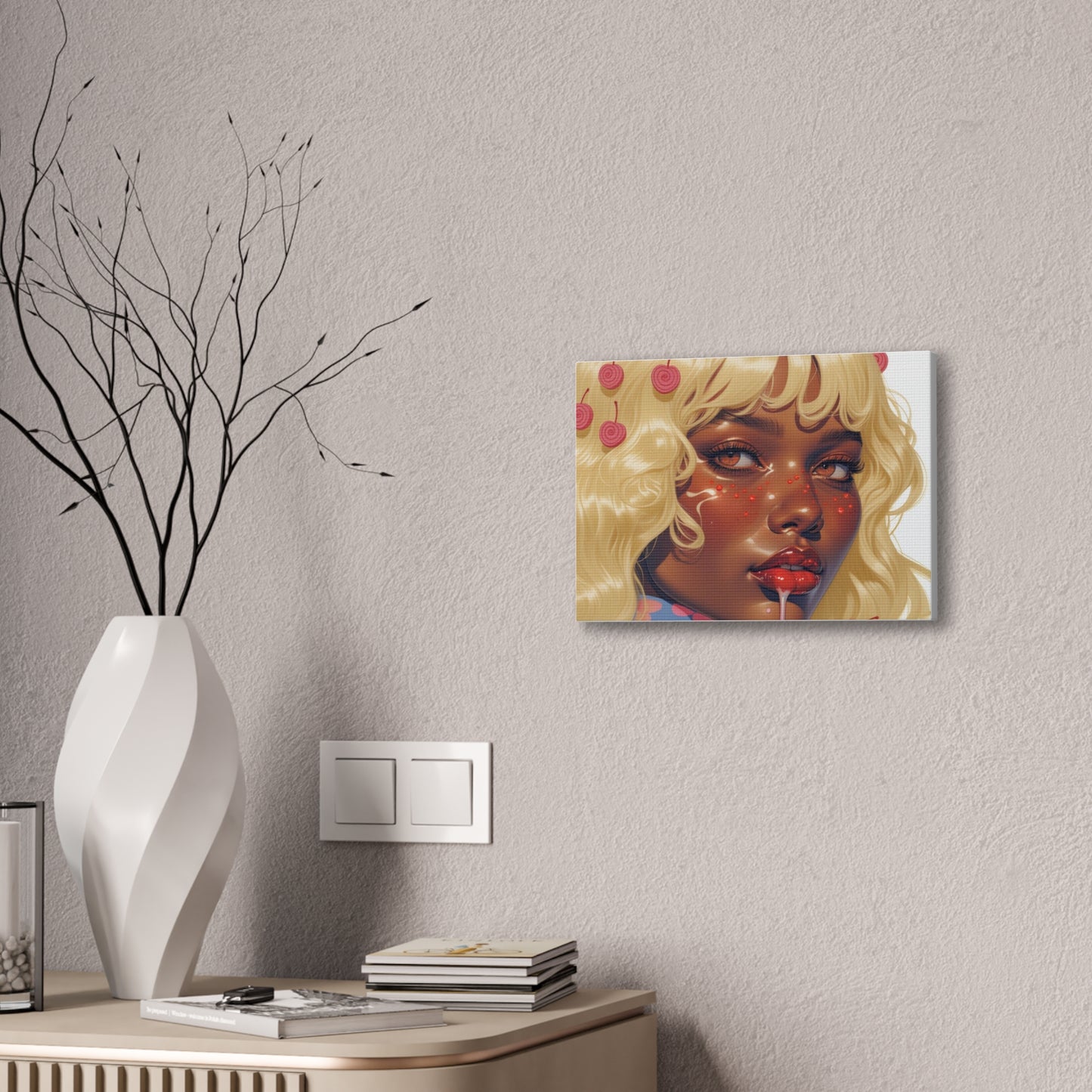 Art Canvas Print — Blonde Cherry Girl Wall Art